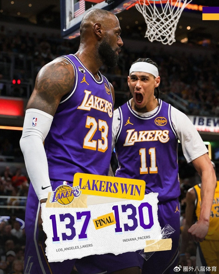 詹姆斯隔扣震撼全场 湖人客场力克步行者